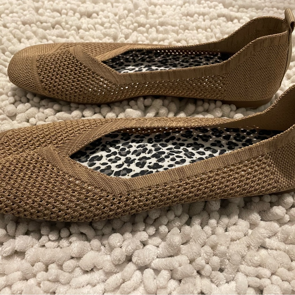 Knit Slip-On Ballet Flats in Camel